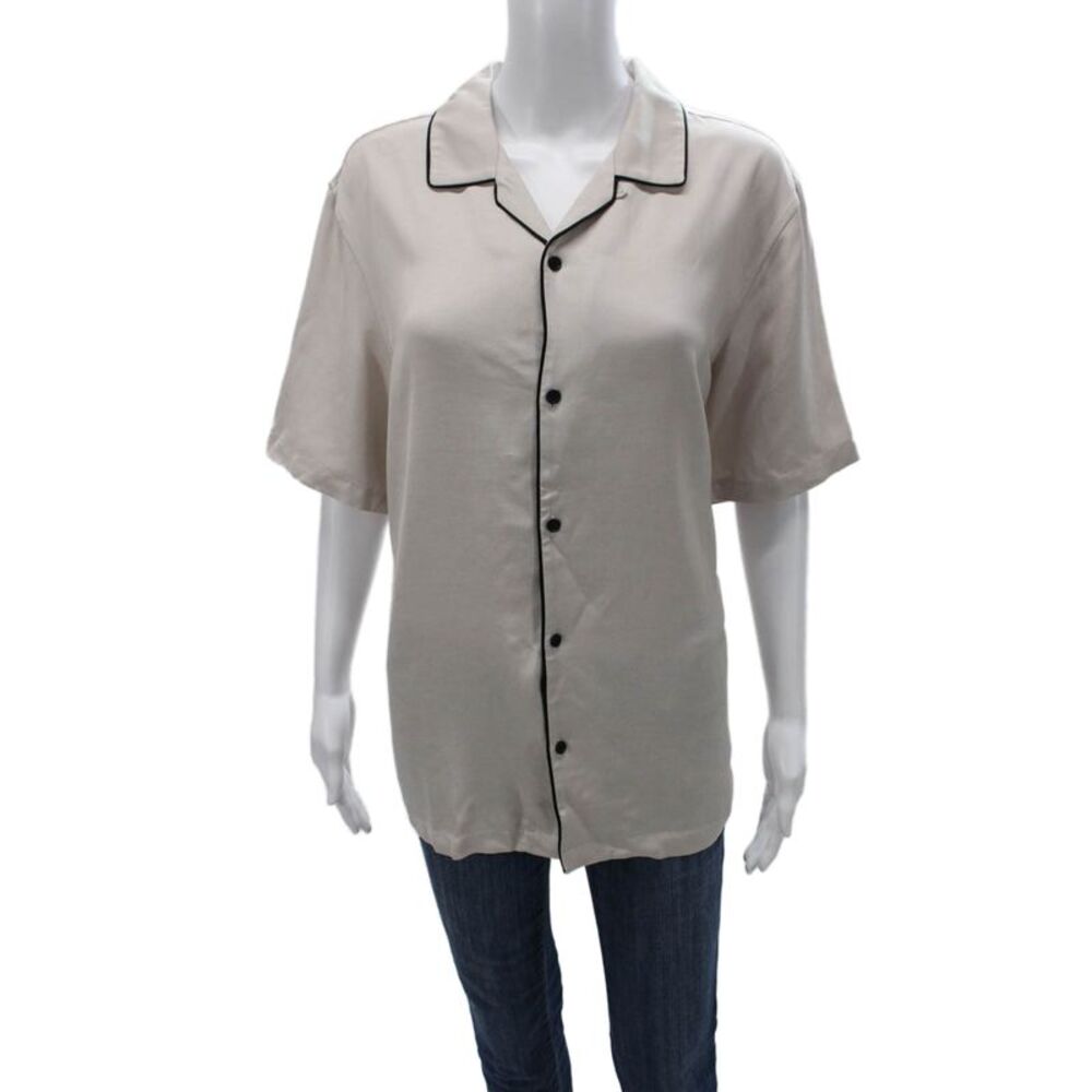 Ksubi Womens Beige Collared Short Sleeve Basic Button-Up Top Size L